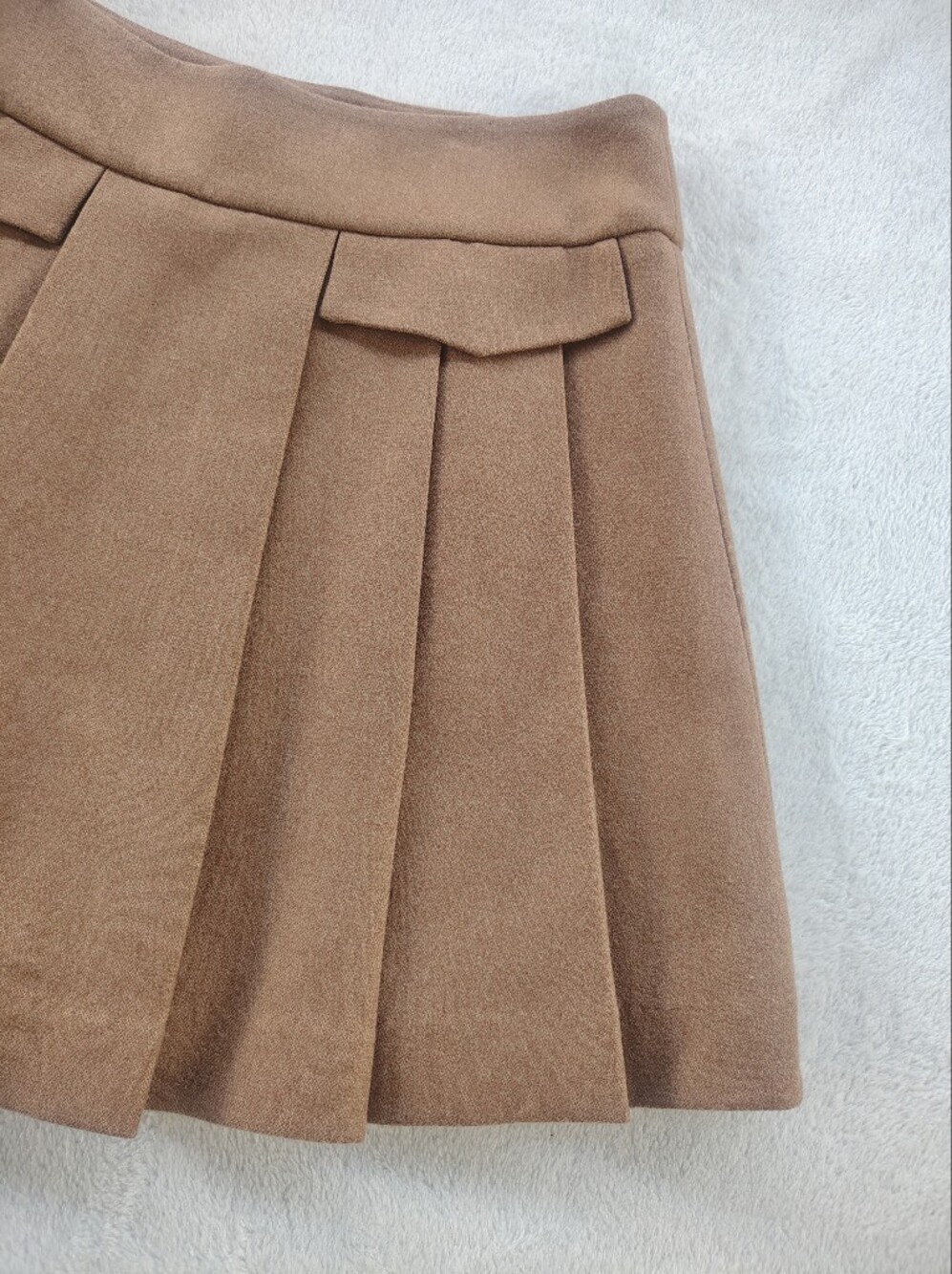 High-Waist Pleated Tan Skater Skirt - Picture 9 of 14